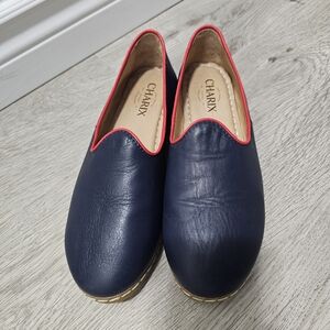 SOLD - Charix Women's Navy Blue Flats with Red Trim